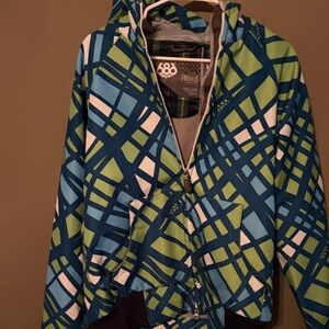686  Blue and Green Geometric jacket large perfect